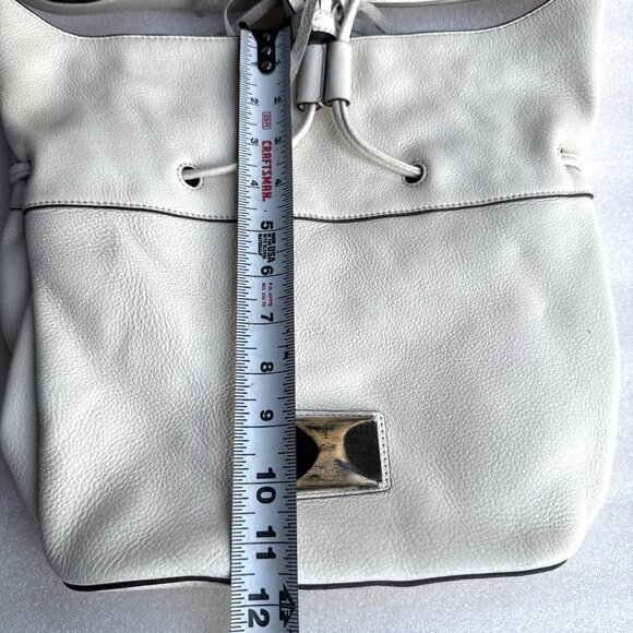DKNY White Leather Drawstring Shoulder Bag With Tassels - Picture 12 of 15